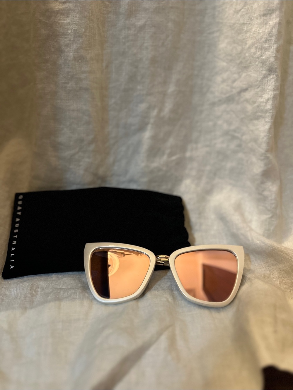 Quay Australia White Frame Rose Gold Mirror Cat Eye Sunglasses